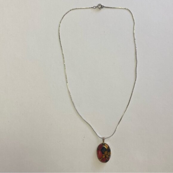 NECKLACE CHAIN STERLING SILVER CHOKER JASPER AGATE GEMSTONE PENDANT MULTI COLOR - Picture 4 of 13